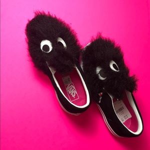 Black and White Fuzzy Slip-On Vans